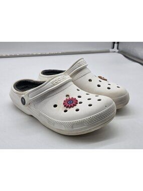 Crocs Classic Lined Clog Shoes Womens Size 7 White Jibbitz Slip On Damaged 2035